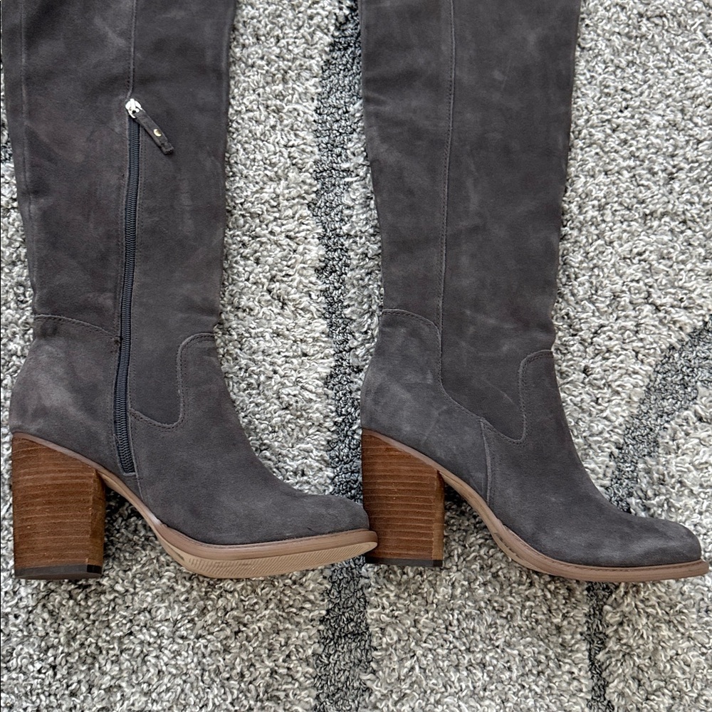 Kelsi Dagger Logan Grey Suede Leather Brooklyn Over The Knee Brown Heeled Boot 9 - Picture 4 of 10